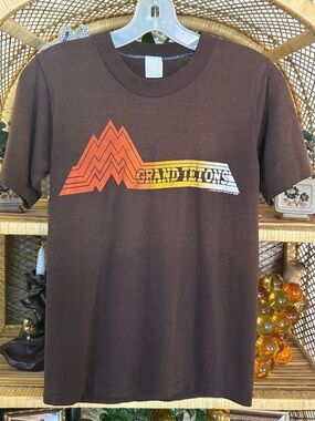 1981 Vintage Grand Tetons Graphic Tee - Brown Retro Mountain Design